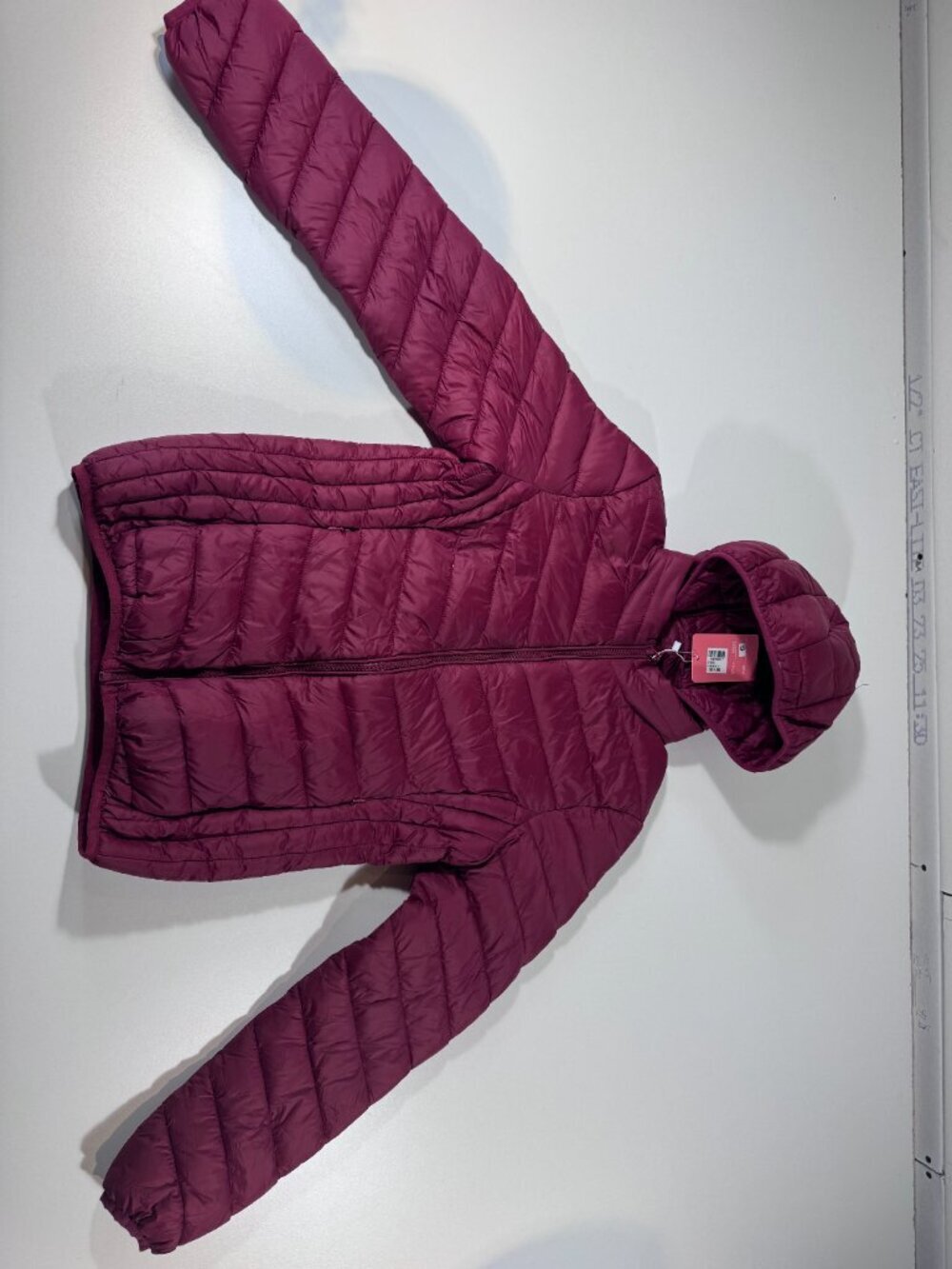 Lucas Lightweight Hooded Puffer Jacket Burgundy Plum Zip Coat Size Small - Picture 2 of 10